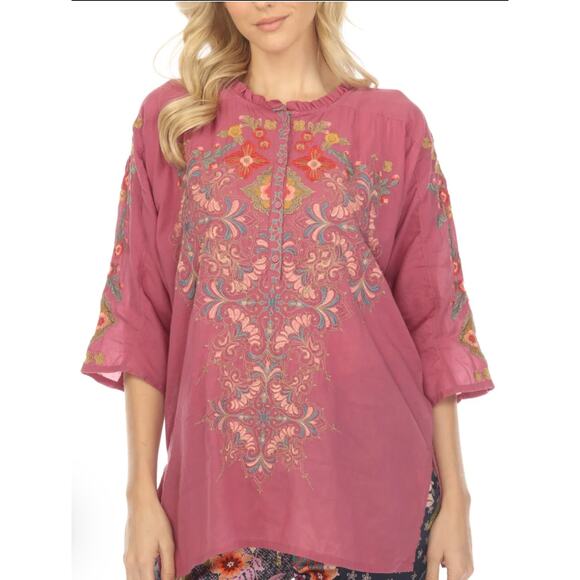 Johnny Was Biya Violet Irma Embroidered 3/4 Sleeve‎ Blouse Small B11423B6 New - Picture 2 of 10